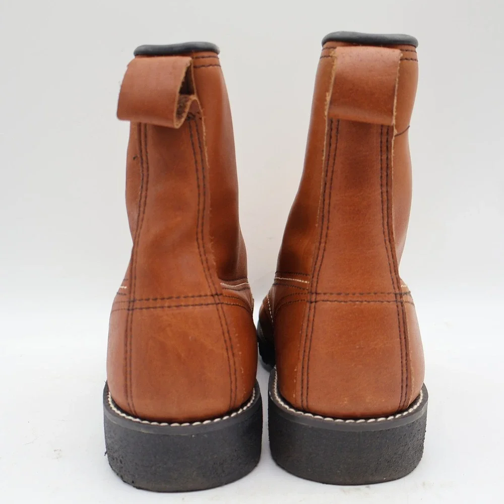 Tuff-Welt Work Boots Mens 7 Vintage Brown Full Grain Leather Moc Toe USA 332